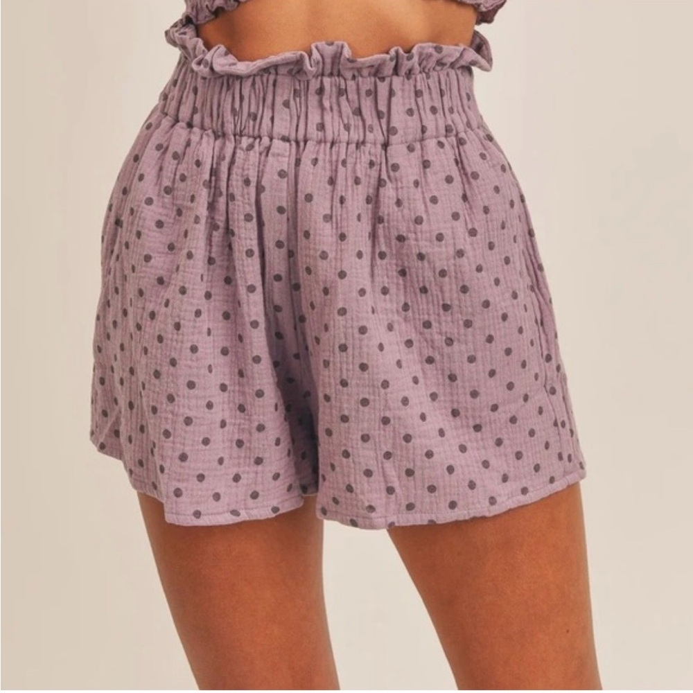 Mable Size Medium Purple Polka Dot Women's Gauze Shorts